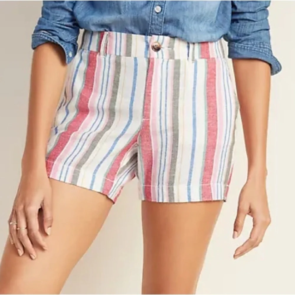 Old Navy Mid-Rise Linen Blend Everyday Shorts sz 6 Red Blue Green Pink Summer